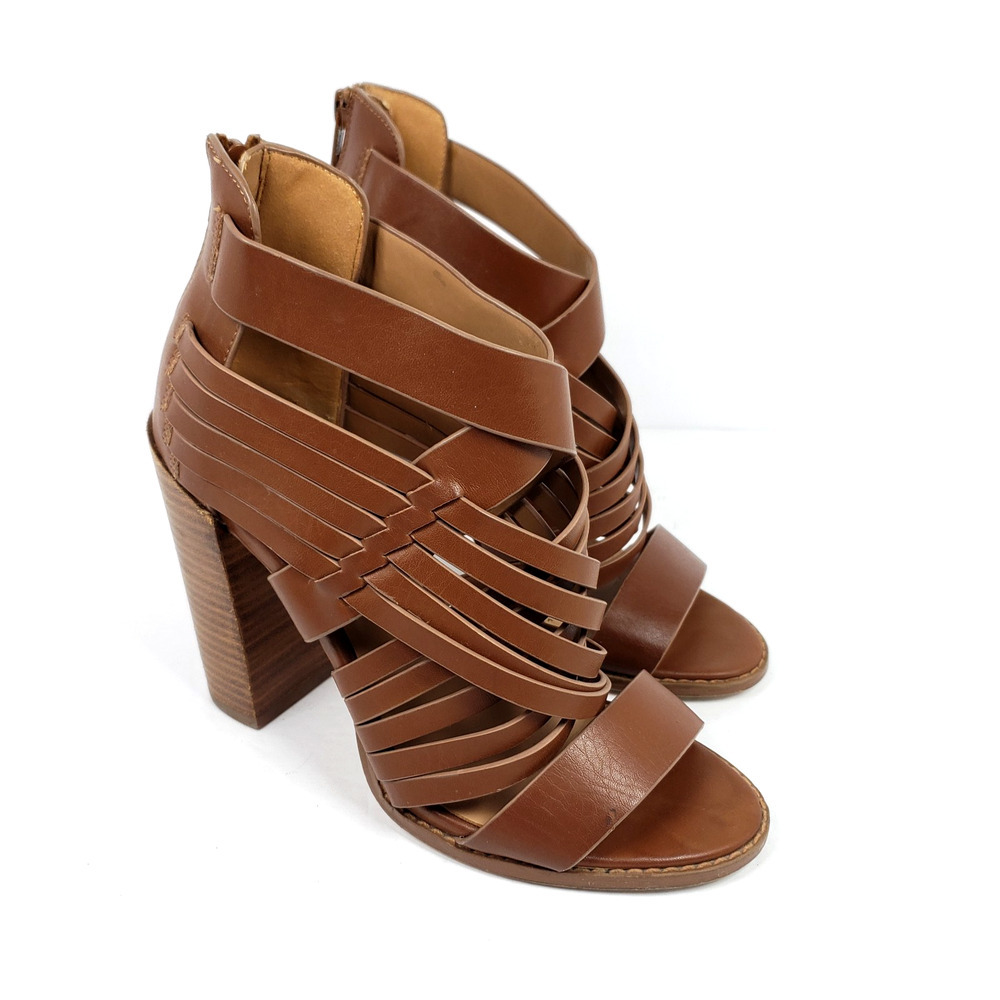 Aldo Womens Size 6 Brown Strappy Formal Party 4.25" Heeled Peep Toe Heels Shoes